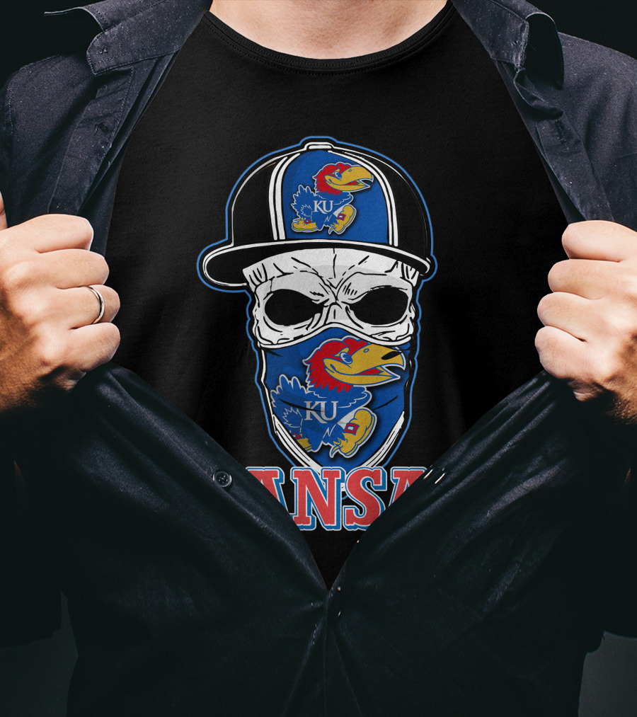 Kansas Jayhawks Skull Hat KU T-Shirt