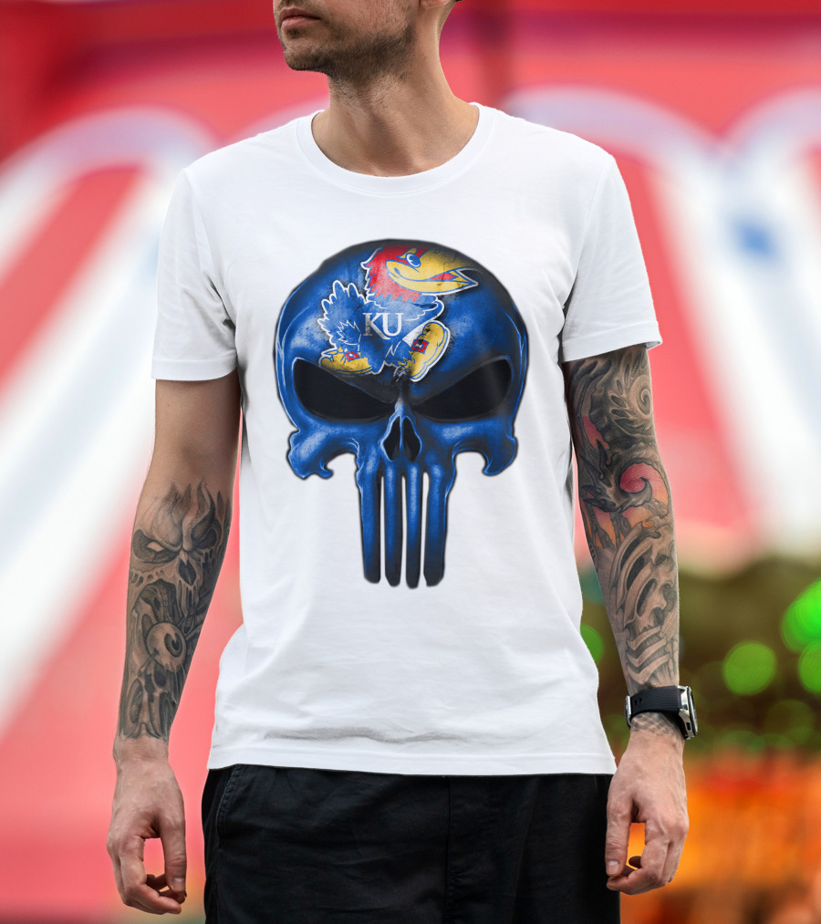 Kansas Jayhawks KU Logo Skull T-Shirt