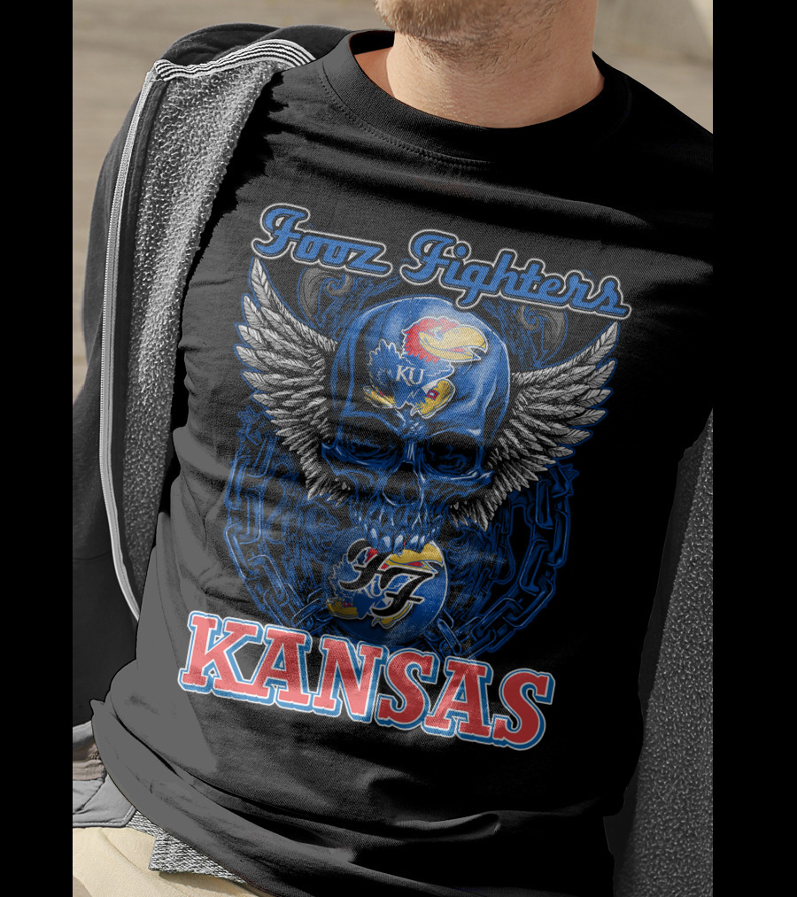 Foo Fighters KU Kansas Jayhawks Winged Skull T-Shirt