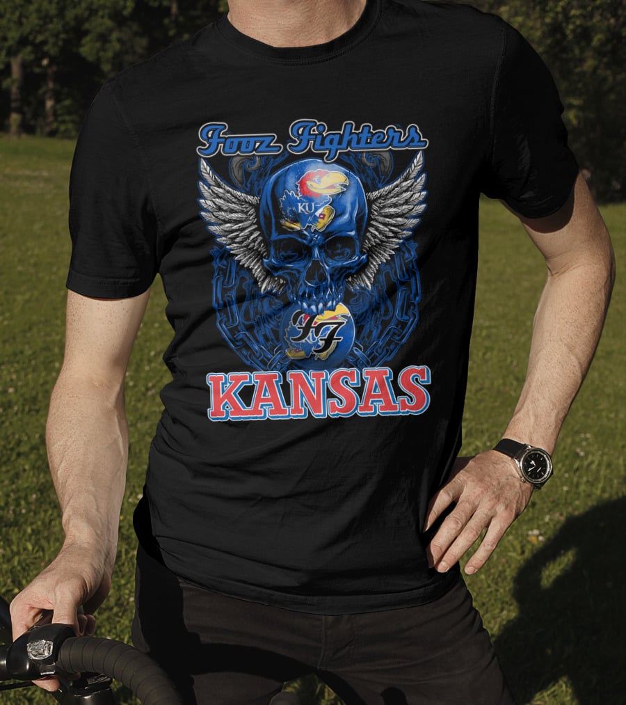 Foo Fighters KU Kansas Jayhawks Winged Skull T-Shirt
