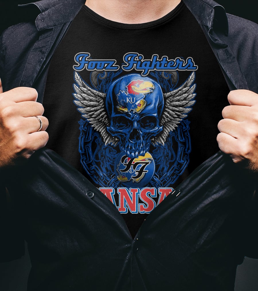 Foo Fighters KU Kansas Jayhawks Winged Skull T-Shirt