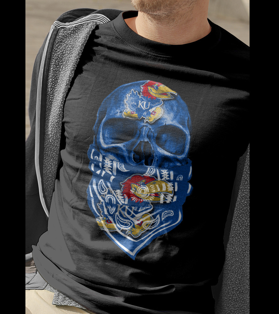 Kansas Jayhawks Skull With KU Bandana T-Shirt