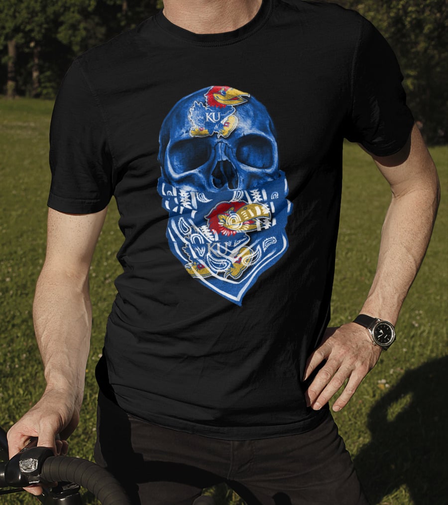 Kansas Jayhawks Skull With KU Bandana T-Shirt