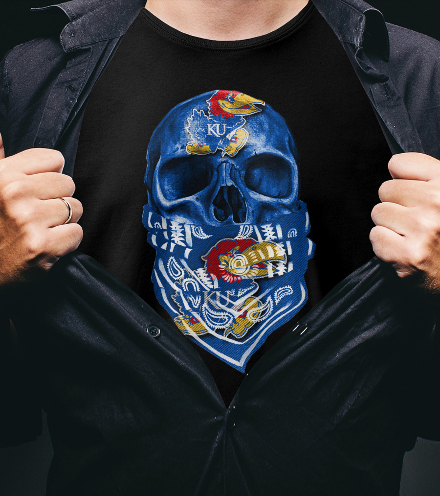 Kansas Jayhawks Skull With KU Bandana T-Shirt