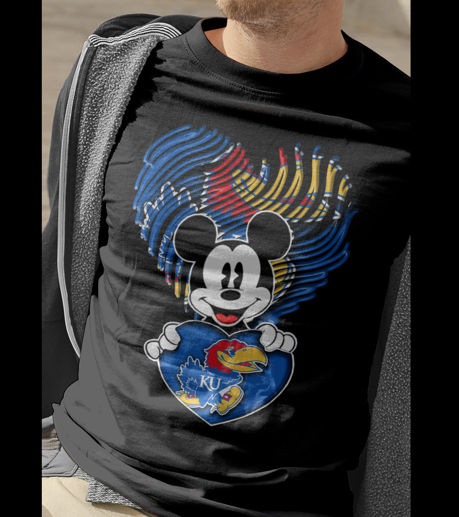 Kansas Jayhawks KU Mickey Heart T-Shirt
