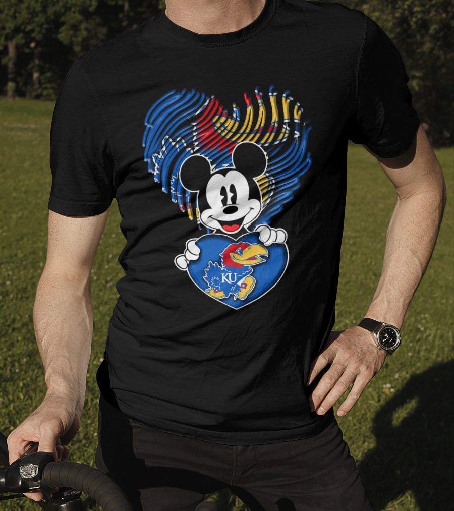 Kansas Jayhawks KU Mickey Heart T-Shirt