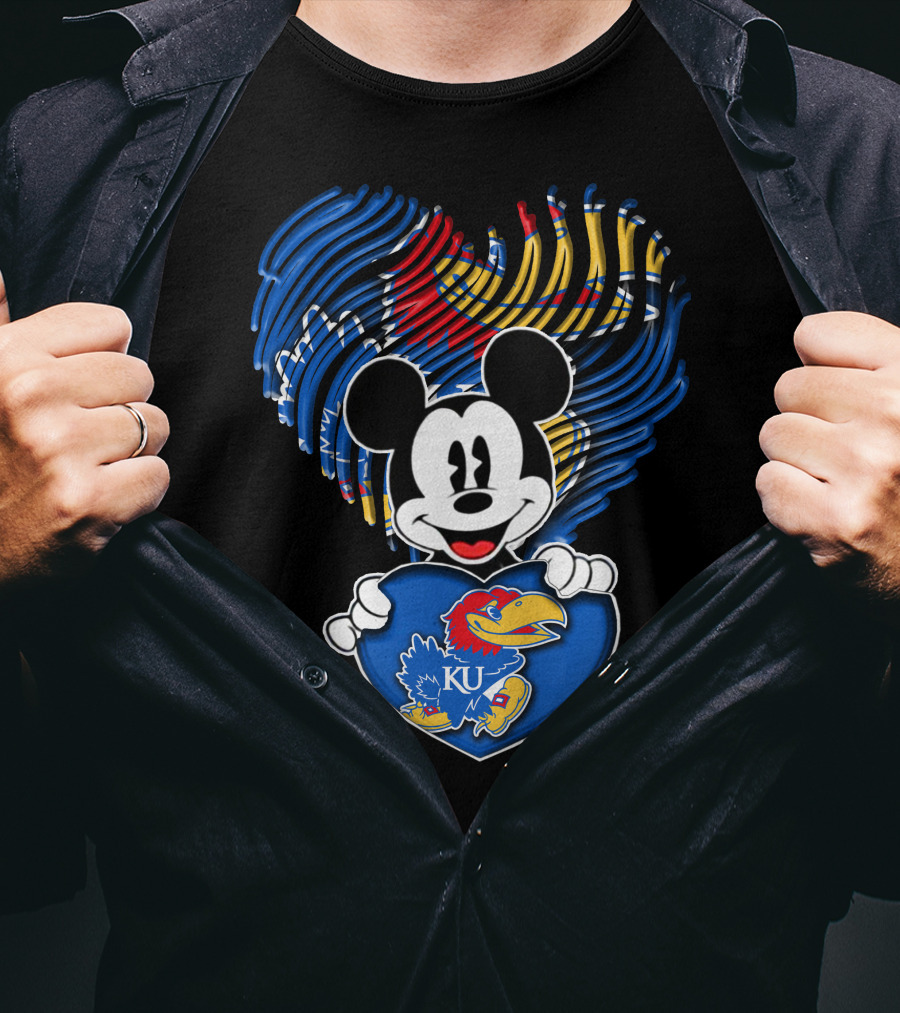 Kansas Jayhawks KU Mickey Heart T-Shirt