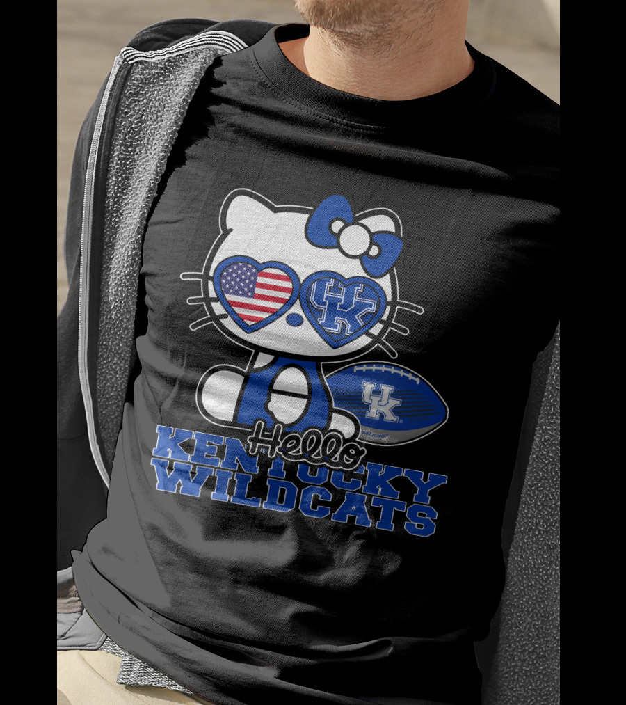 Hello Kitty Kentucky Wildcats UK Football Heart Glasses T-Shirt