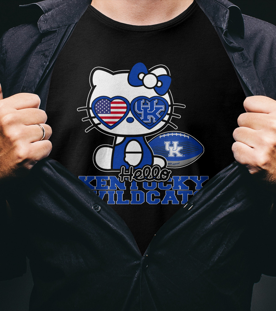 Hello Kitty Kentucky Wildcats UK Football Heart Glasses T-Shirt
