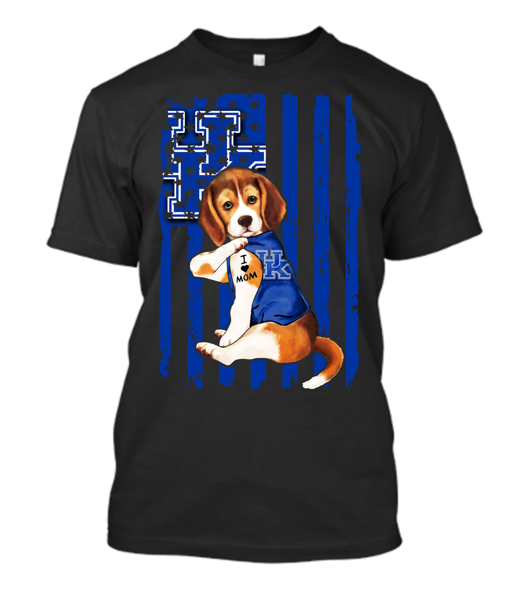 Beagle I Love Mom Kentucky Wildcats Blue Stars Stripes T-Shirt