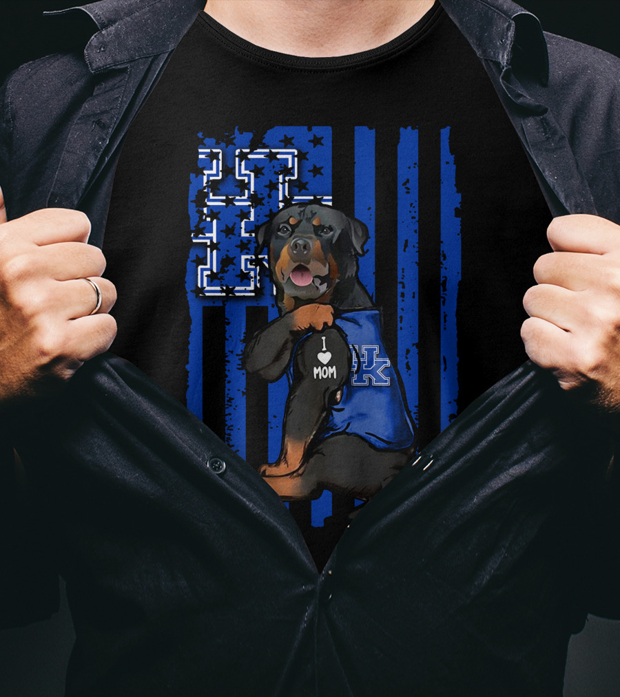 Rottweiler I Love Mom Kentucky Wildcats Fan USA Flag T-Shirt
