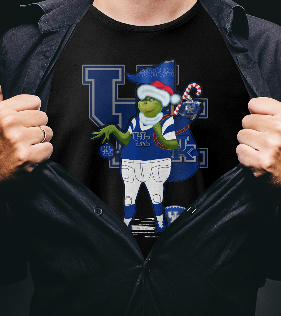 Kentucky Wildcats Grinch Christmas Santa Sports Fan T-Shirt