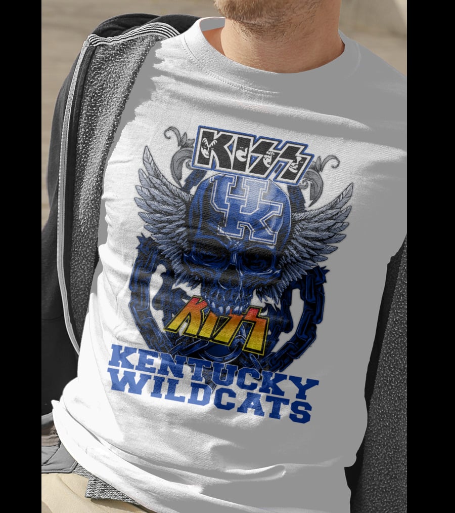 Kiss Kentucky Wildcats UK Skull Wings T-Shirt