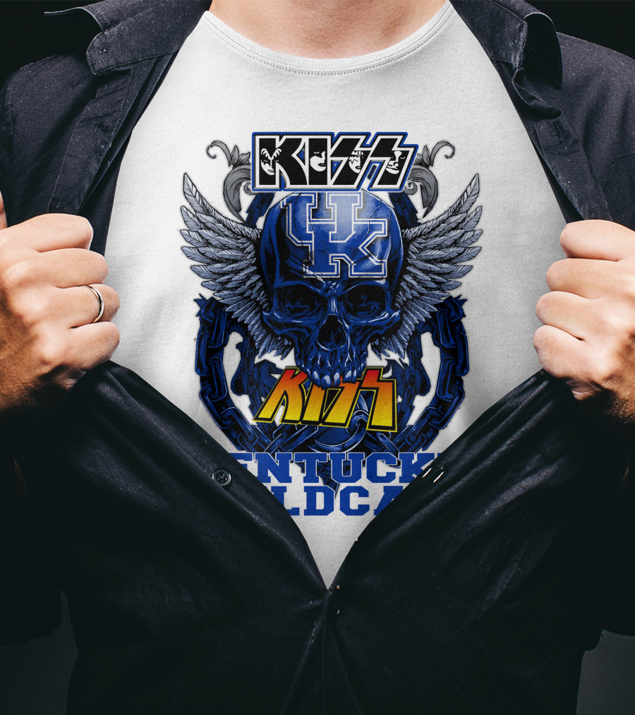 Kiss Kentucky Wildcats UK Skull Wings T-Shirt