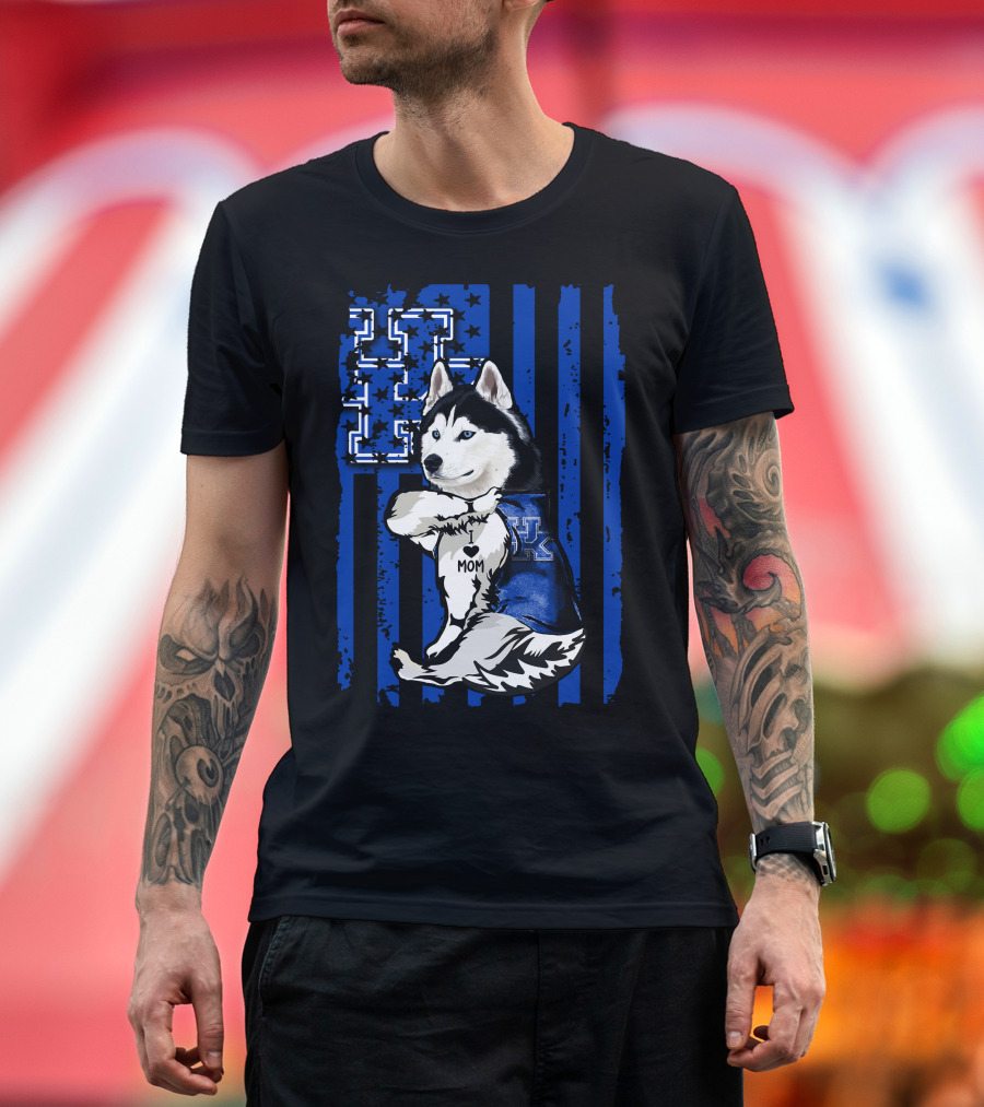 Siberian Husky I Love Mom Kentucky Wildcats Blue Flag T-Shirt