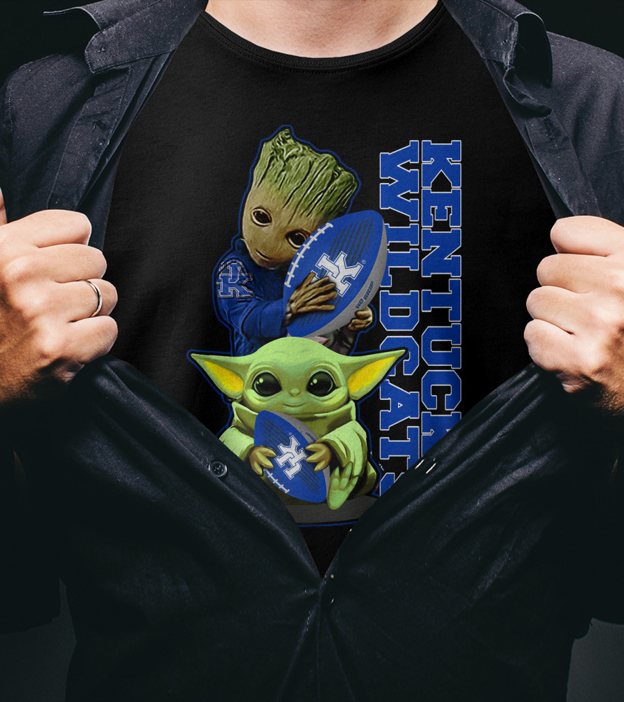 Baby Alien And Tree Character Holding Kentucky Wildcats Football T-Shirt