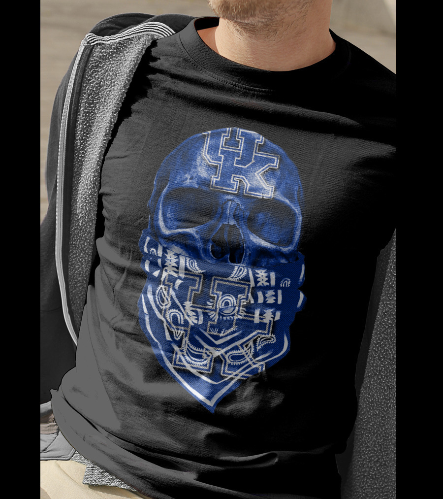 Kentucky Wildcats Skull Bandana Blue UK T-Shirt