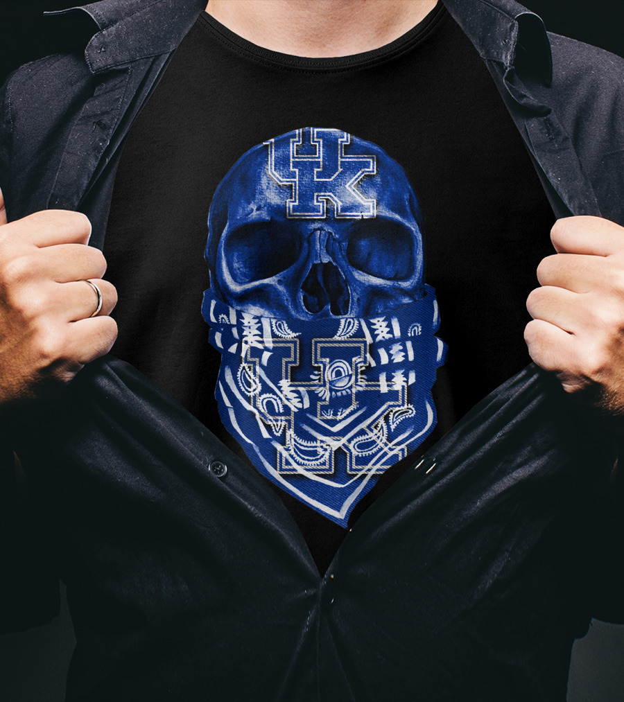Kentucky Wildcats Skull Bandana Blue UK T-Shirt