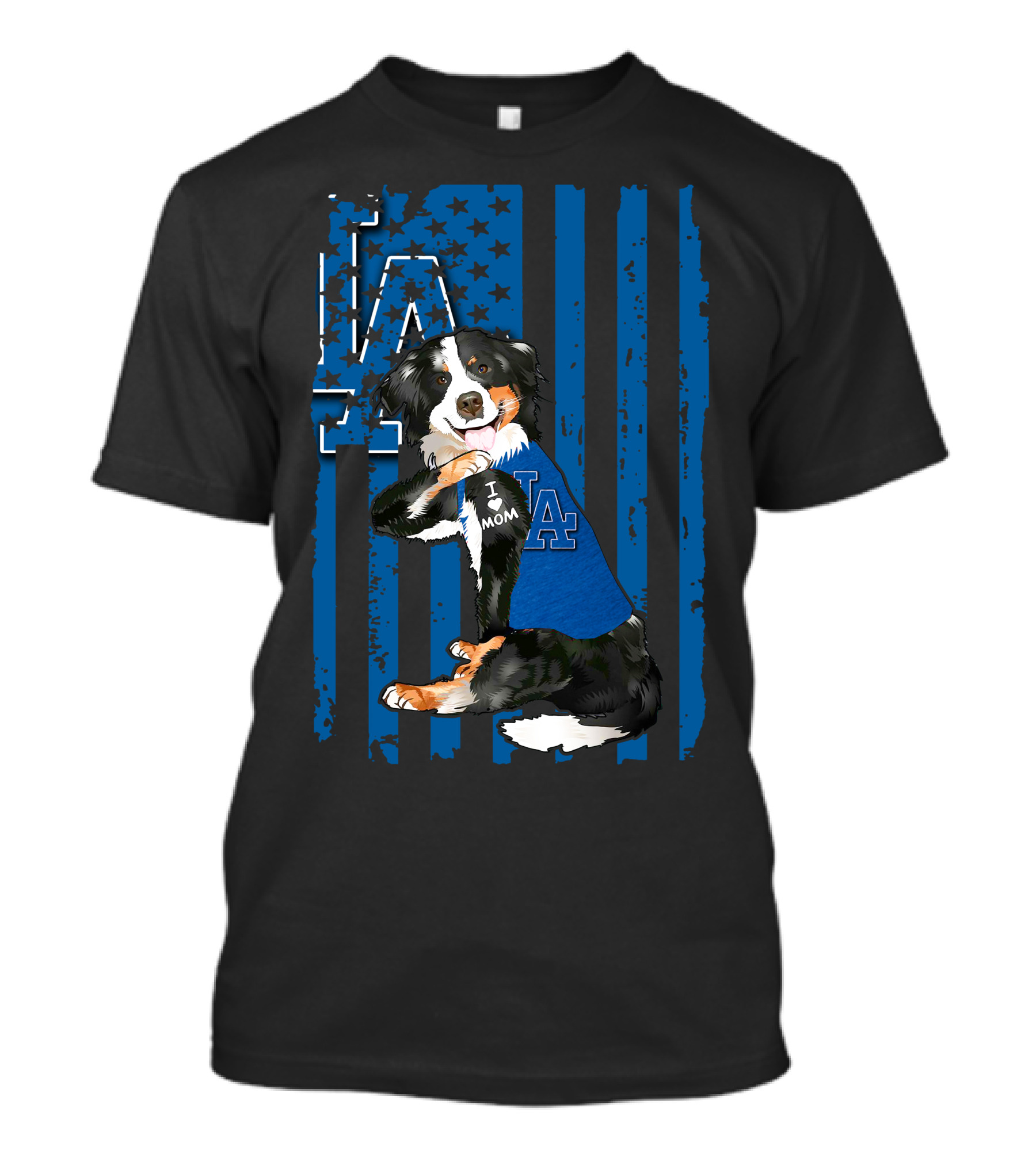 Border Collie I Love Mom Los Angeles Dodgers Blue Flag T-Shirt
