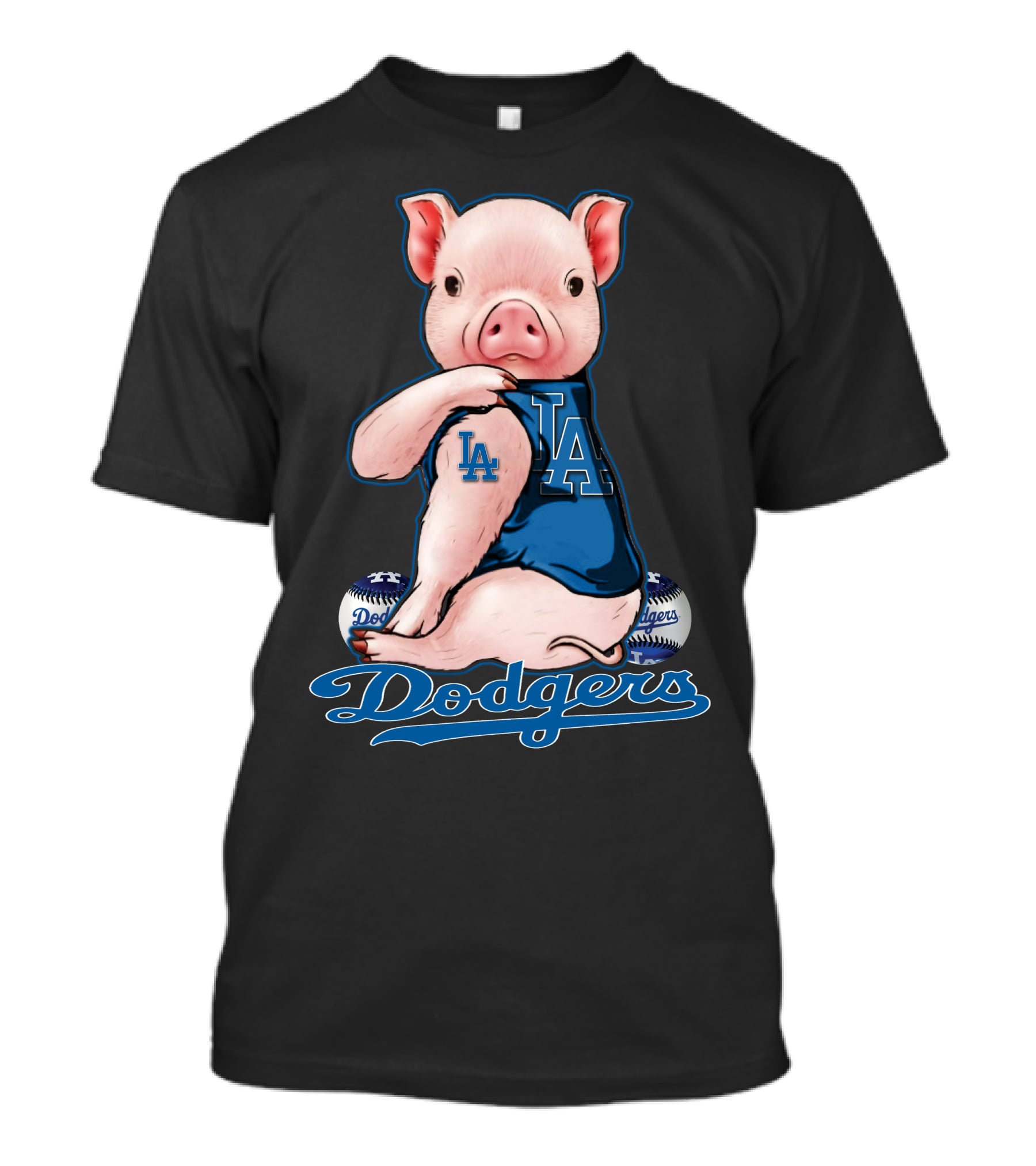 Los Angeles Dodgers Pig Baseball Character With LA T-Shirt