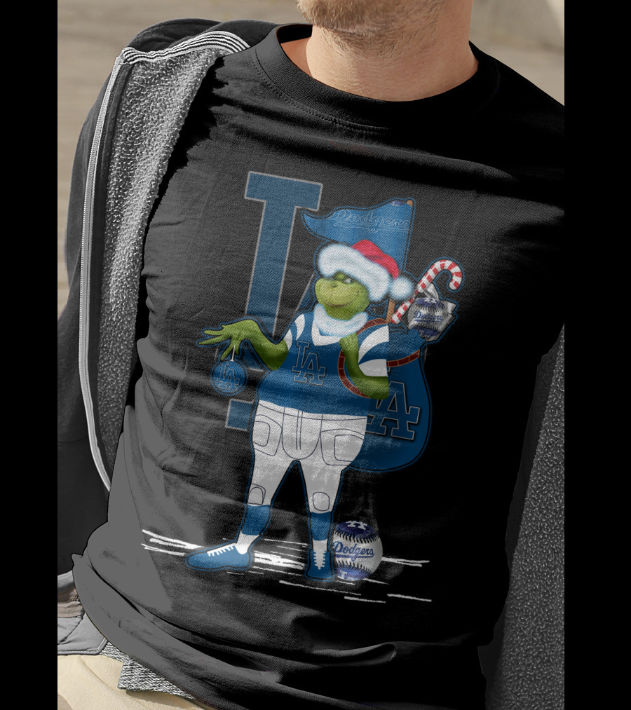 Grinchxmas Los Angeles Dodgers Santa Sack Baseball Holiday Edition T-Shirt