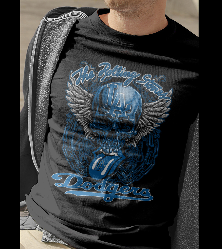 The Rolling Stones La Dodgers Skull And Winged Tongue T-Shirt