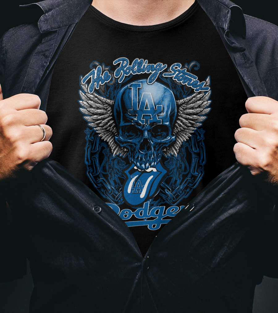 The Rolling Stones La Dodgers Skull And Winged Tongue T-Shirt
