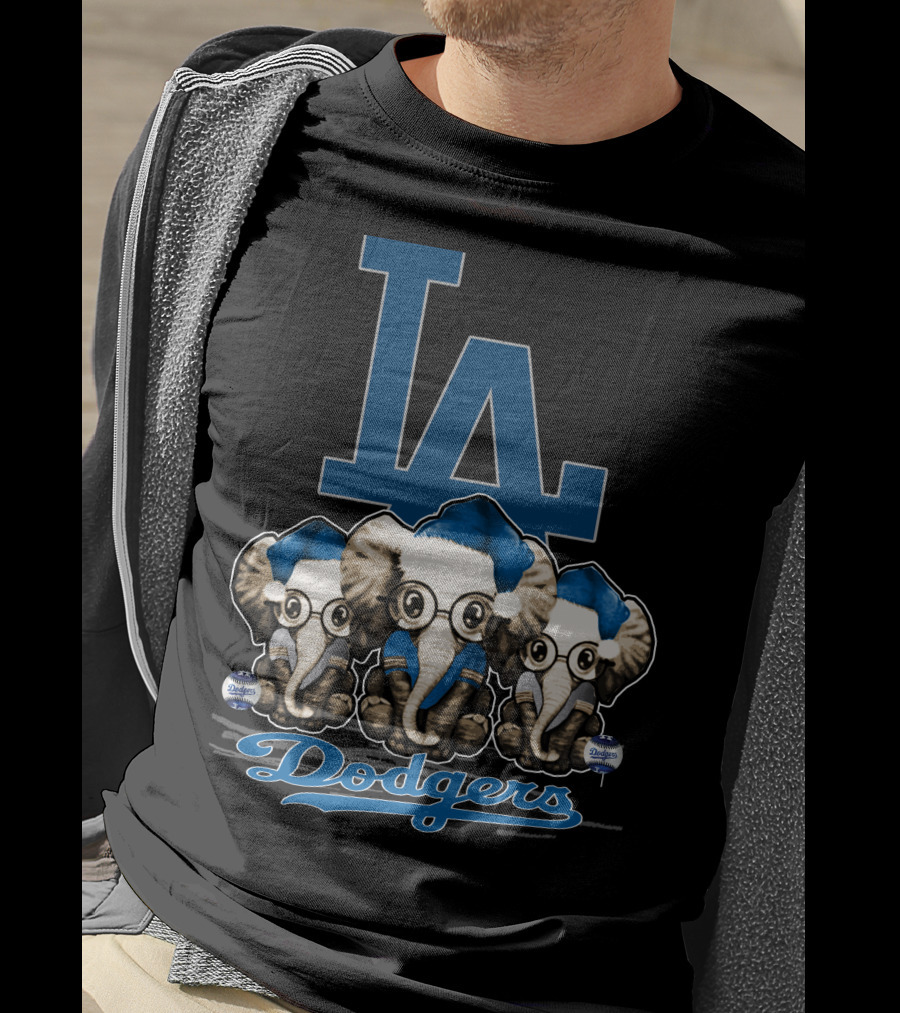LA Dodgers Elephant Christmas Trio T-Shirt