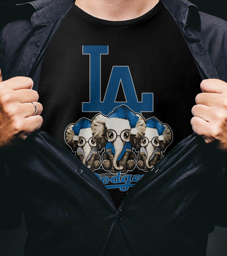 LA Dodgers Elephant Christmas Trio T-Shirt