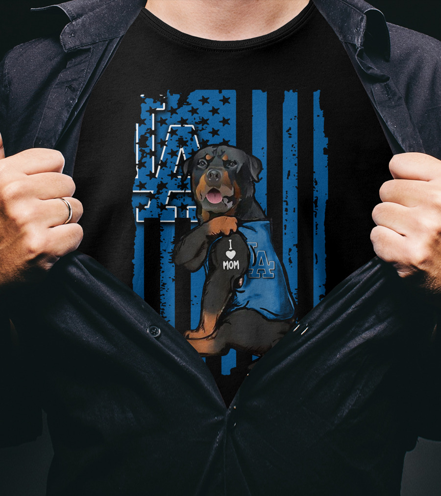 Rottweiler I Love Mom LA Dodgers Blue T-Shirt