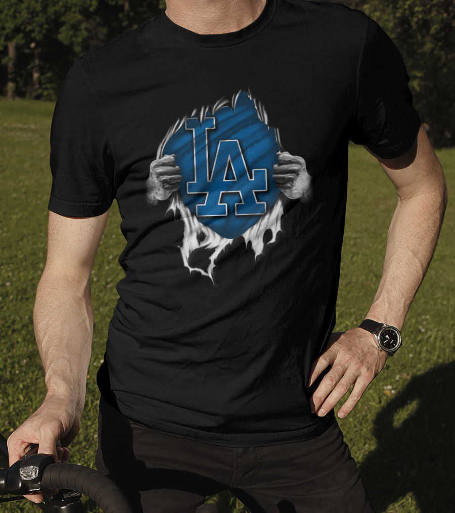 Torn LA Dodgers Logo With Hands T-Shirt