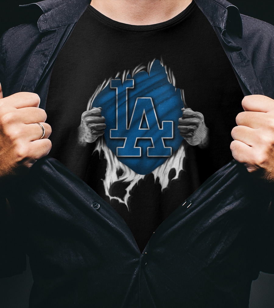 Torn LA Dodgers Logo With Hands T-Shirt