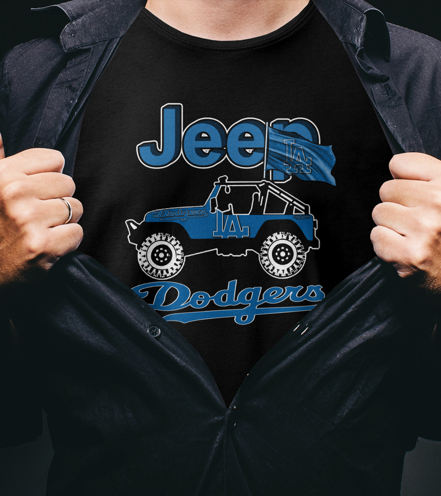Jeep LA Dodgers Off-Road Vehicle With Flag T-Shirt