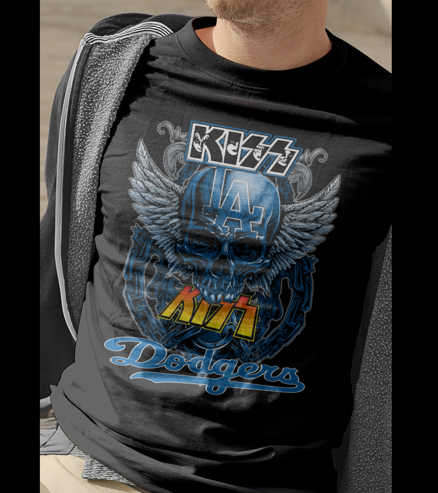 Kiss LA Dodgers Skull Winged Chain T-Shirt