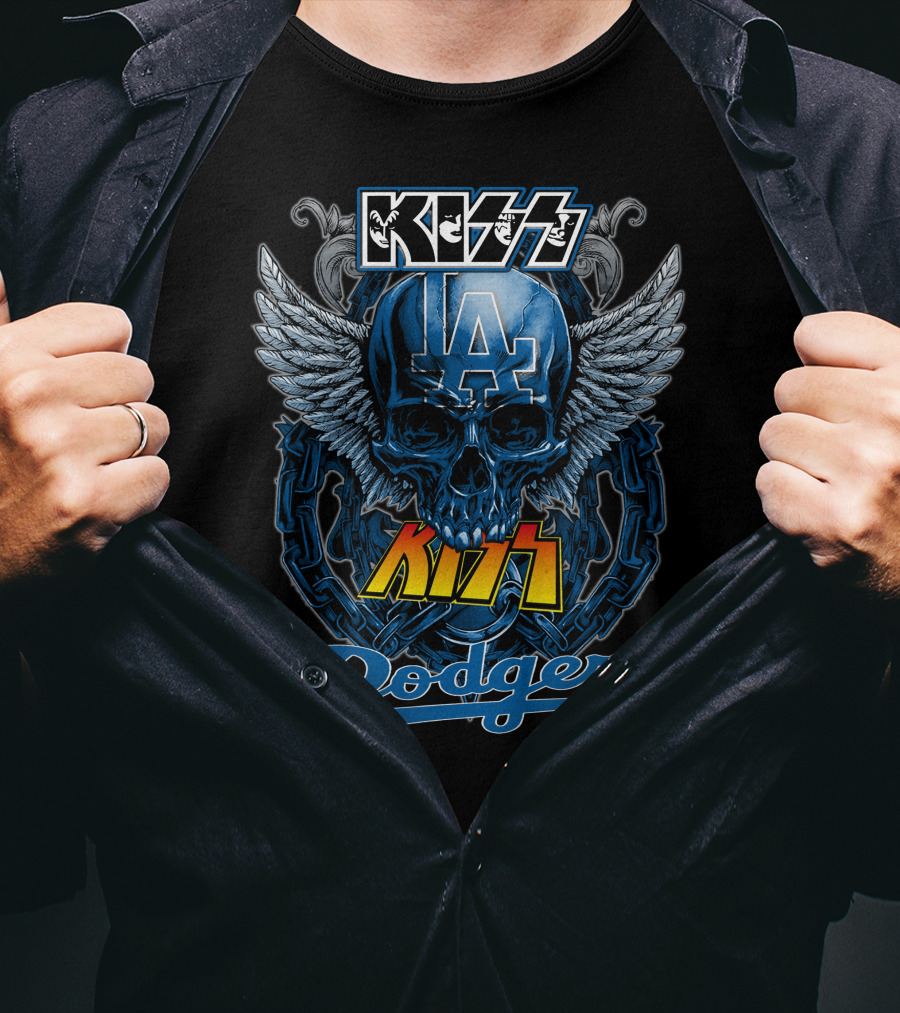 Kiss LA Dodgers Skull Winged Chain T-Shirt