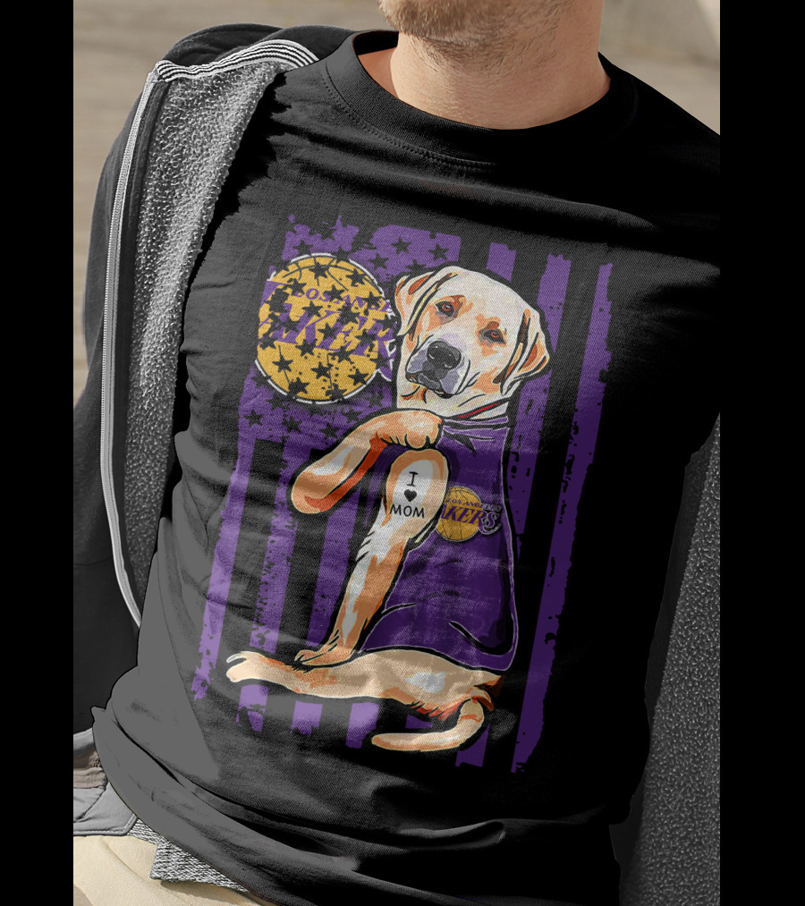 Labrador Retriever I Love Mom Los Angeles Lakers Fan T-Shirt