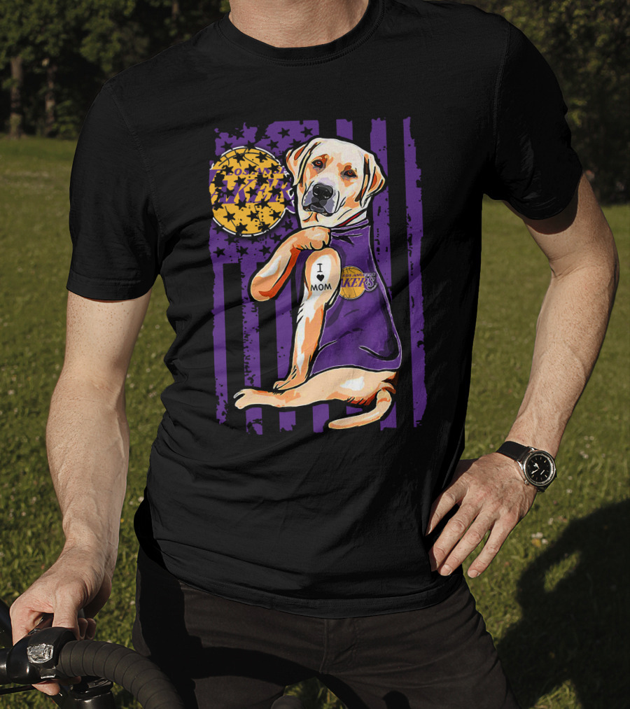 Labrador Retriever I Love Mom Los Angeles Lakers Fan T-Shirt