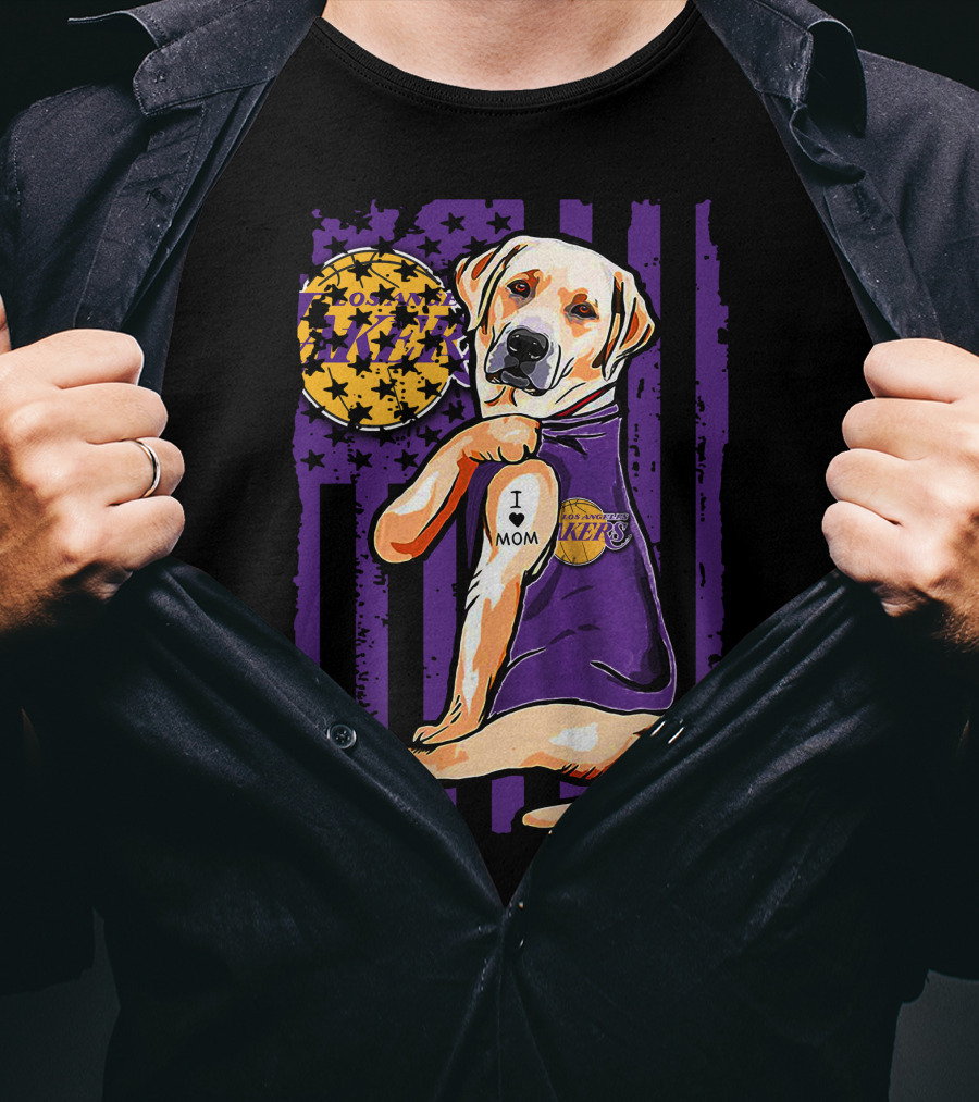 Labrador Retriever I Love Mom Los Angeles Lakers Fan T-Shirt
