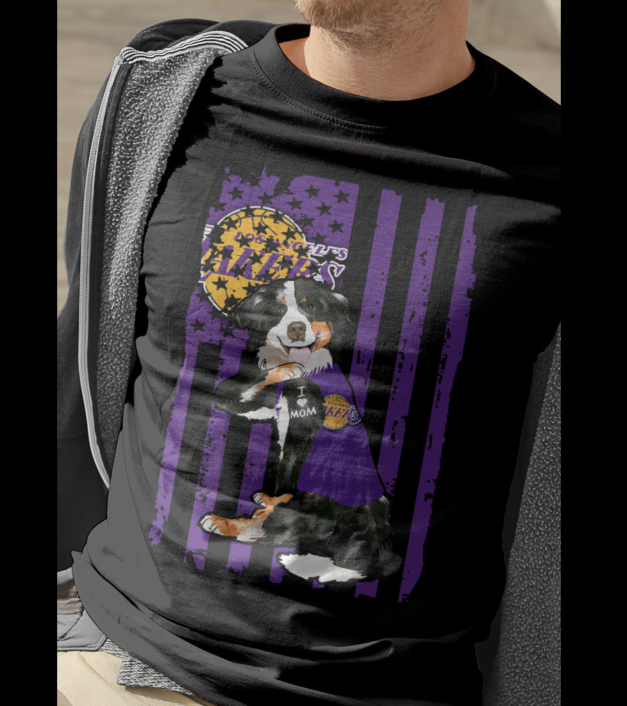 Border Collie I Love Mom Los Angeles Lakers T-Shirt
