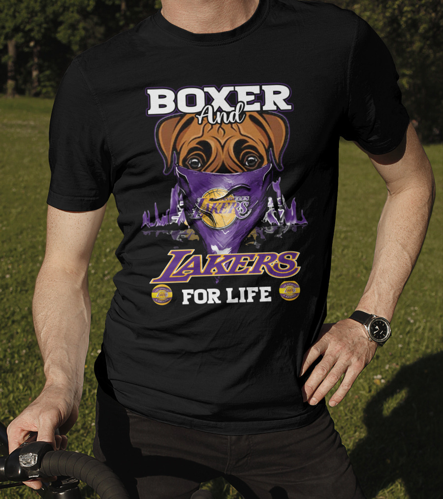 Boxer And Los Angeles Lakers For Life T-Shirt