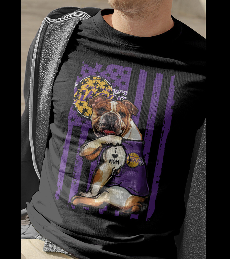 Bulldog I Love Mom Los Angeles Lakers T-Shirt