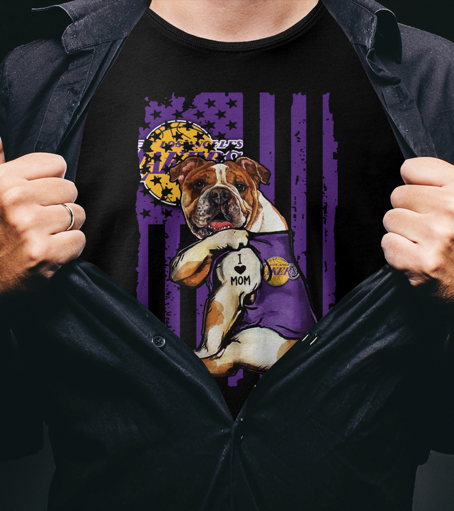 Bulldog I Love Mom Los Angeles Lakers T-Shirt