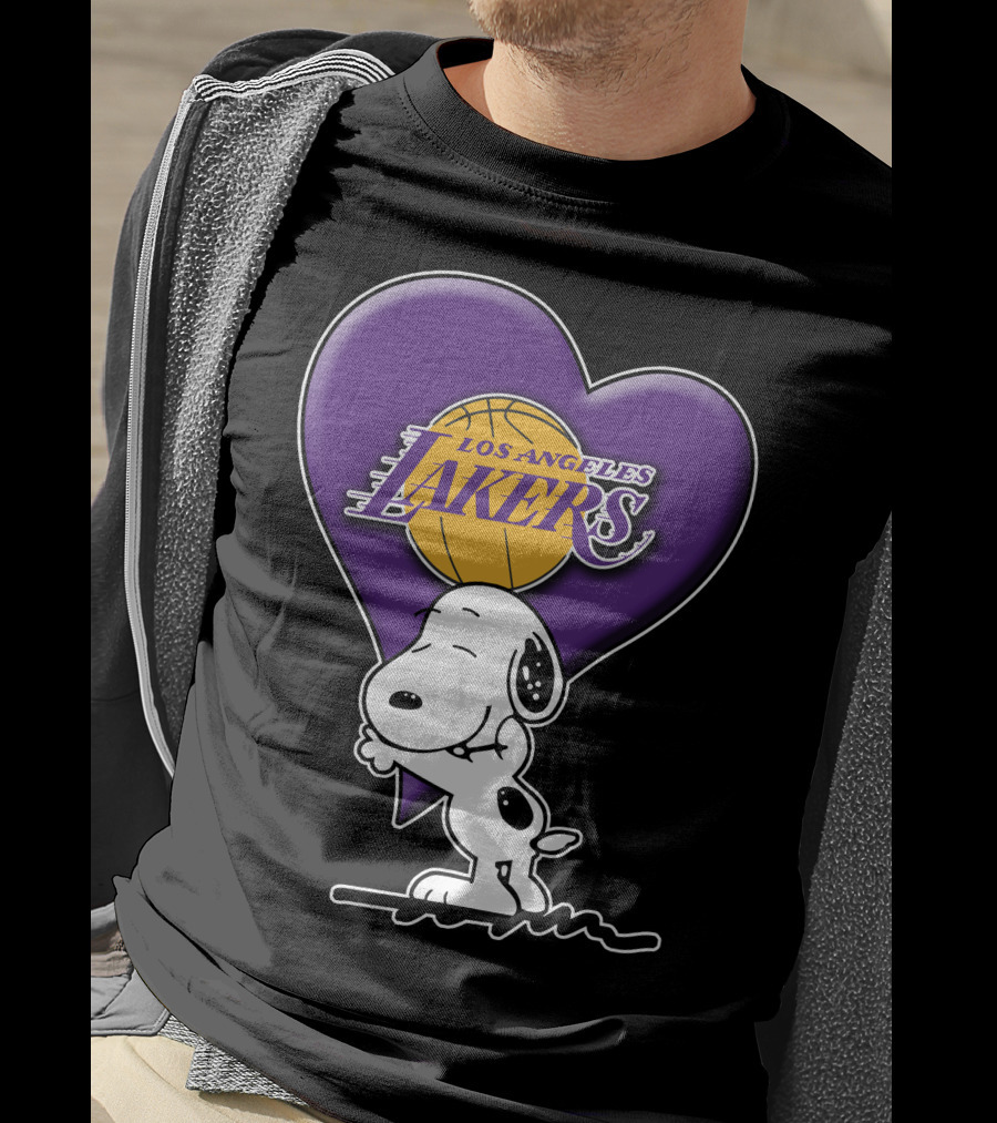 Snoopy Heart Los Angeles Lakers Basketball T-Shirt