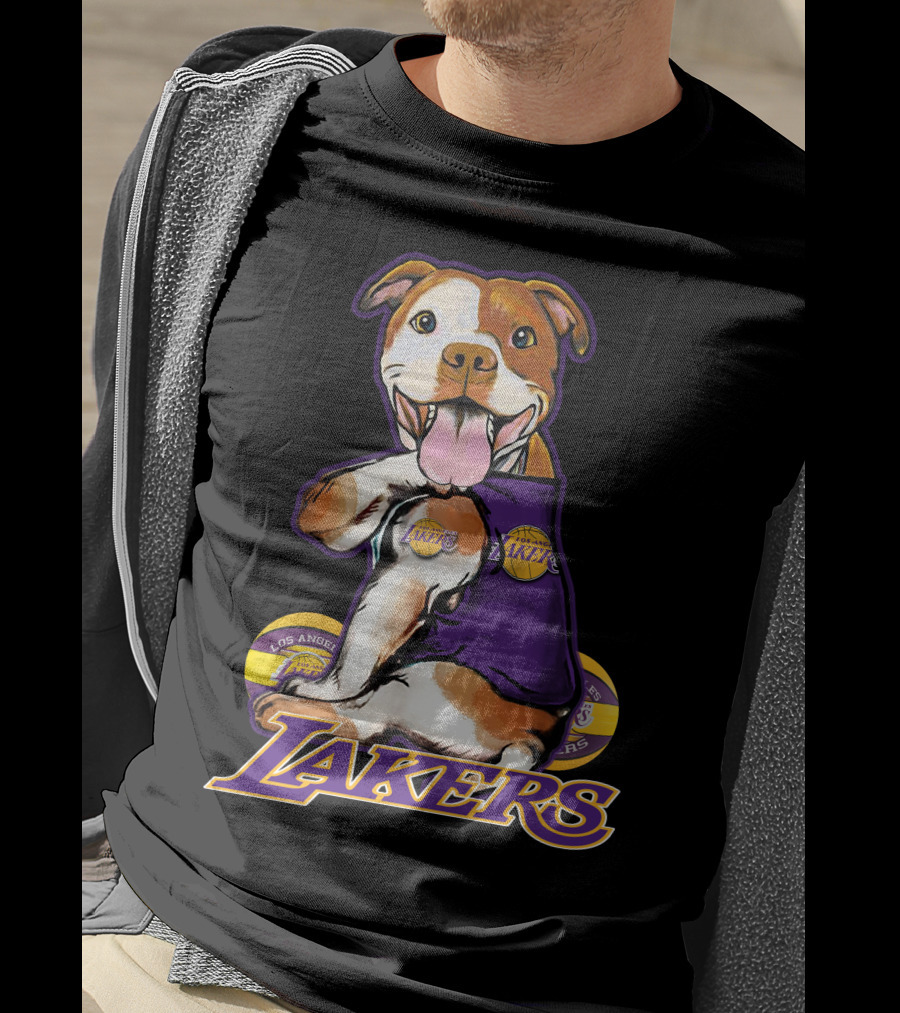Pittbull Los Angeles Lakers Basketball Dog Fan T-Shirt