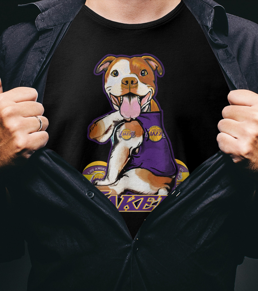 Pittbull Los Angeles Lakers Basketball Dog Fan T-Shirt