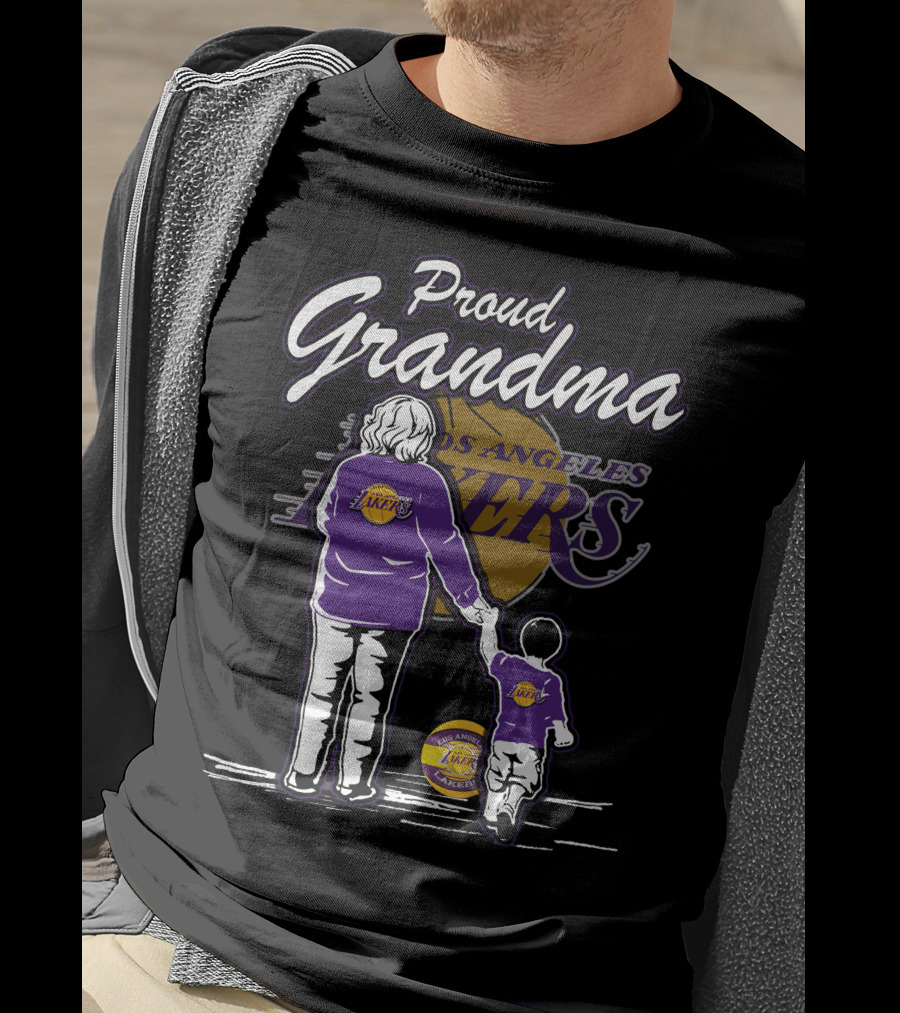 Proud Grandma Los Angeles Lakers Family Duo With Basketball And Team T-Shirt