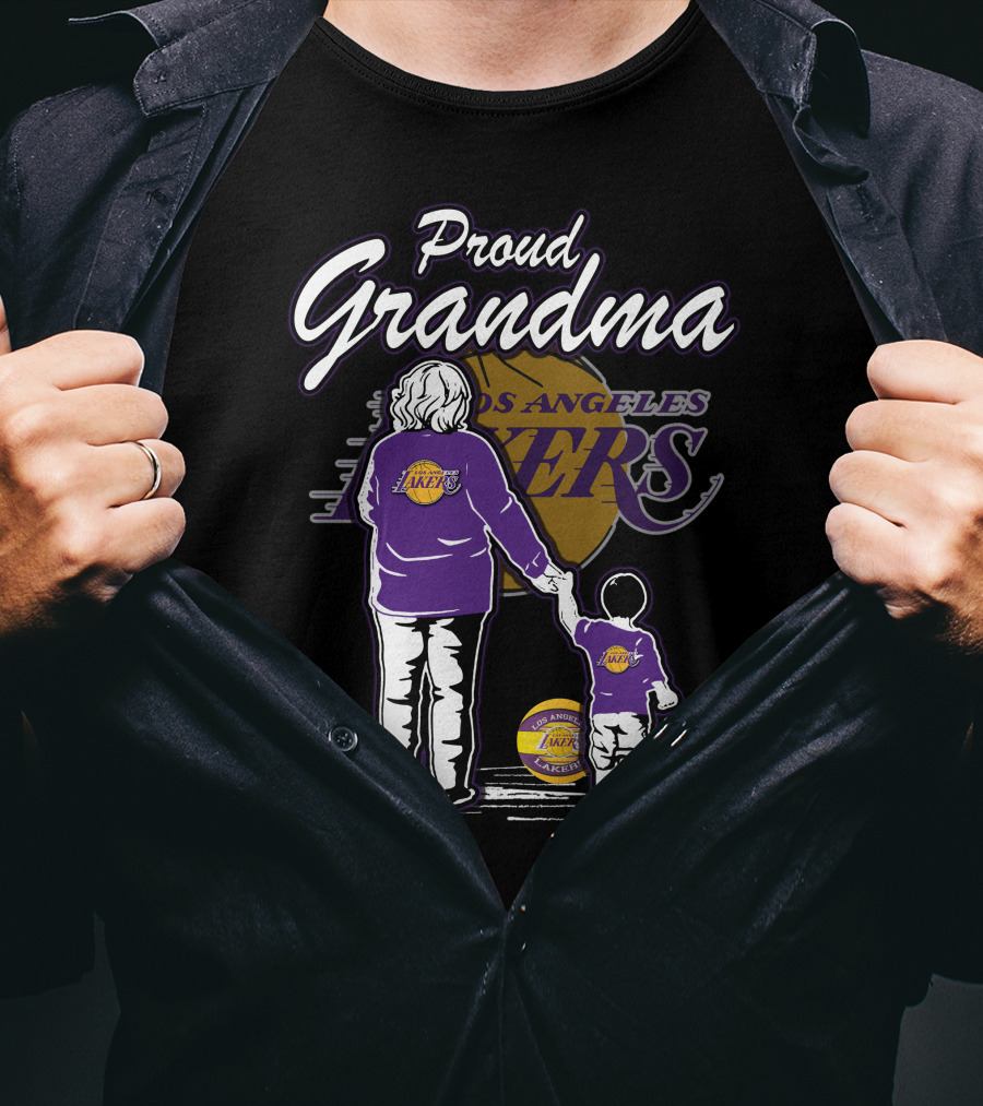 Proud Grandma Los Angeles Lakers Family Duo With Basketball And Team T-Shirt