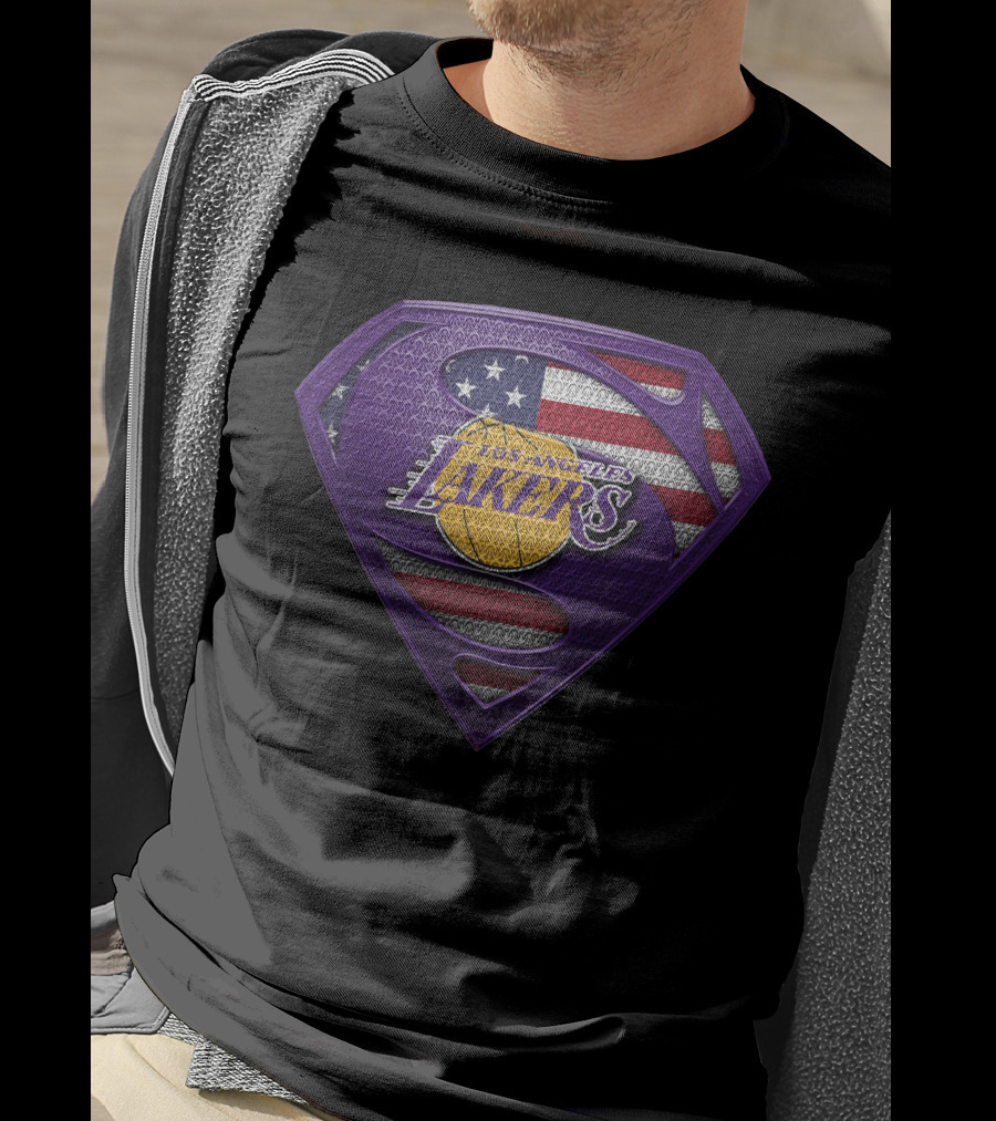 Superman Shield Los Angeles Lakers American Flag T-Shirt