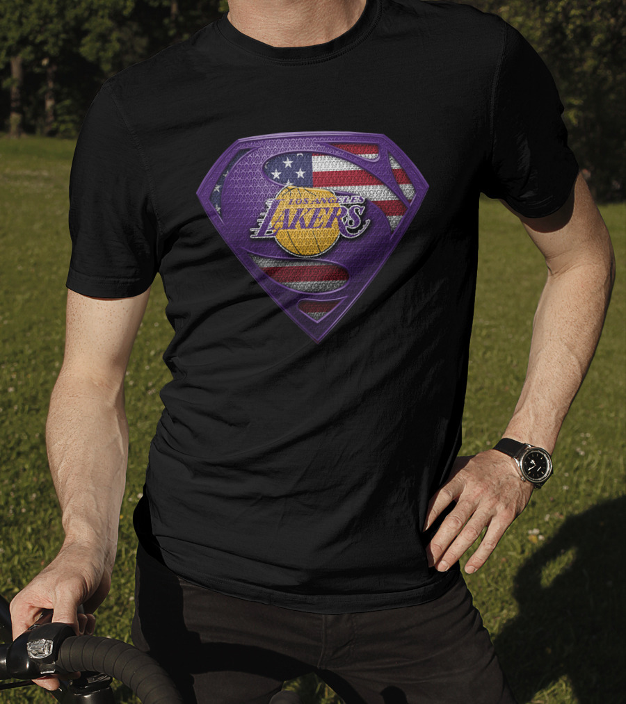 Superman Shield Los Angeles Lakers American Flag T-Shirt