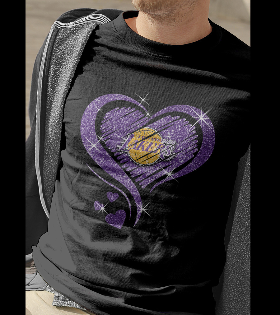 Heart Diamond Los Angeles Lakers Purple Sparkle T-Shirt